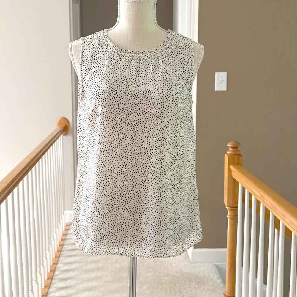 Talbots Womens Sleeveless Shell Top White Black Animal Print Blouse Small